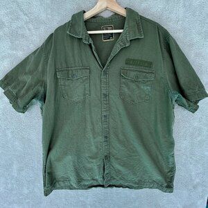 Blizzard World Warcraft Azeroth Button Down Military Shirt 2XL WOW Green